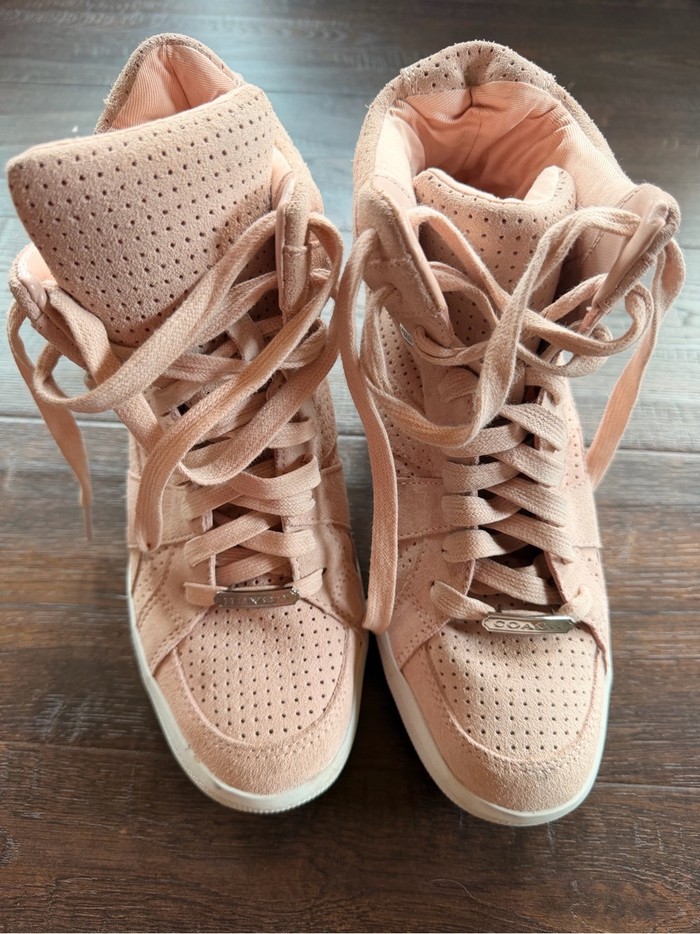 Coach Women’s High-Top Wedge Sneakers in Blush Pink